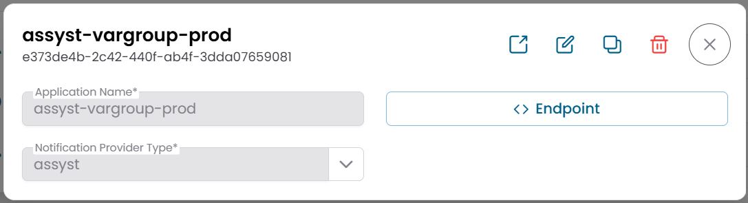 Notification Provider detail dialog