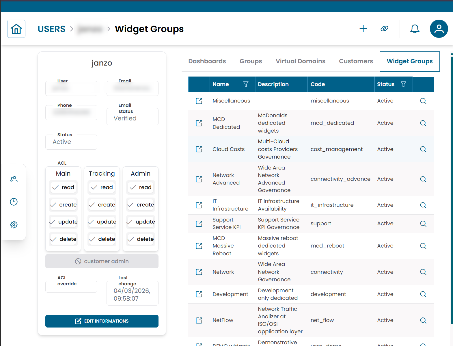 User connections view