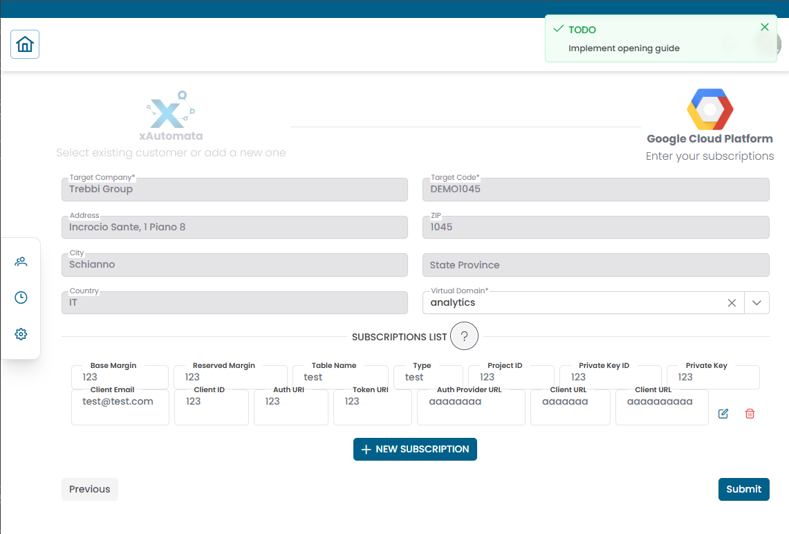 Registration with subscription list