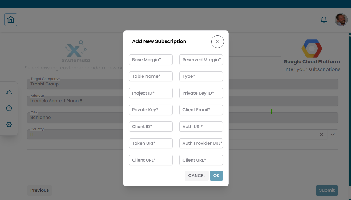 Add New Subscription dialog