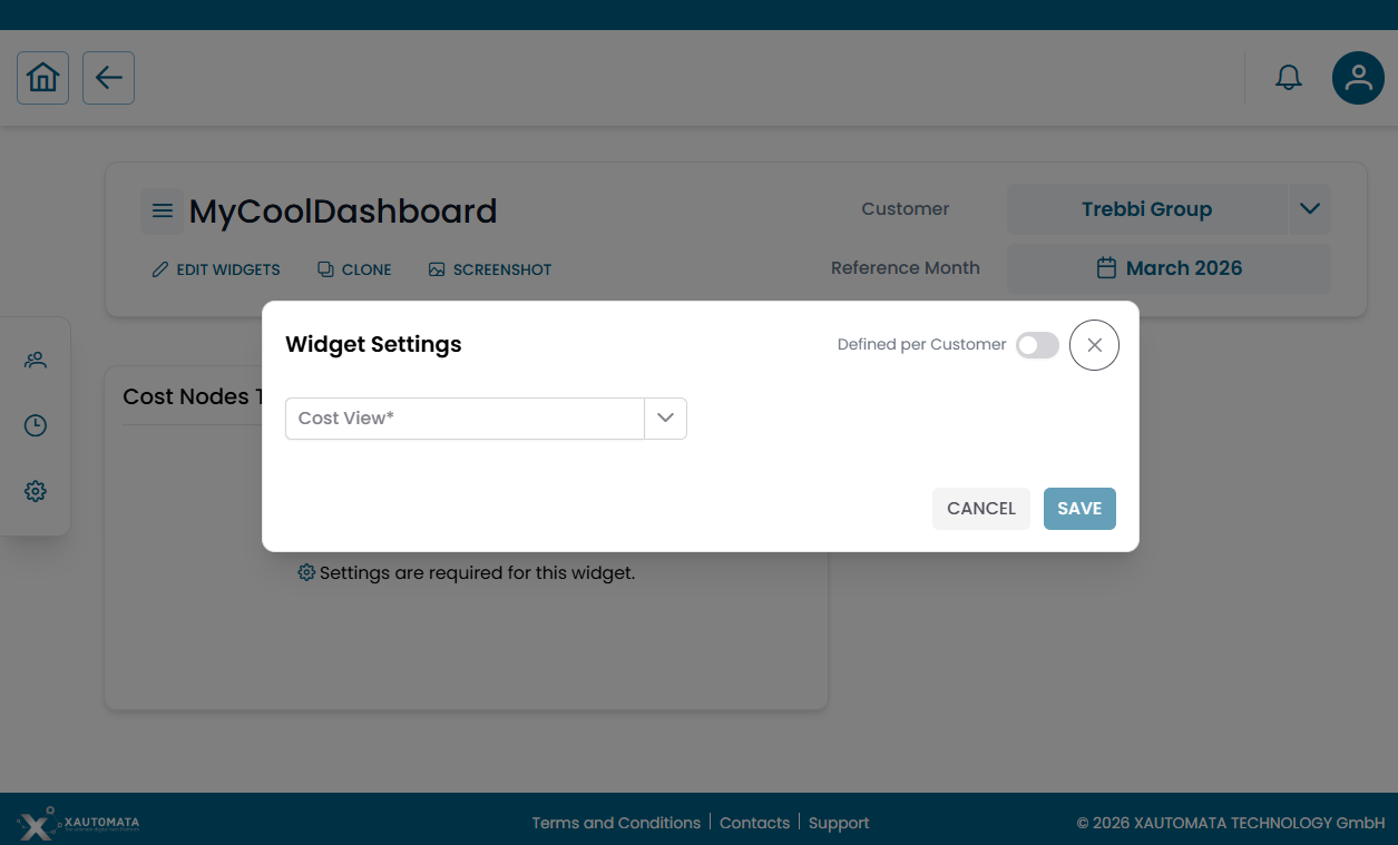 Widget settings dialog
