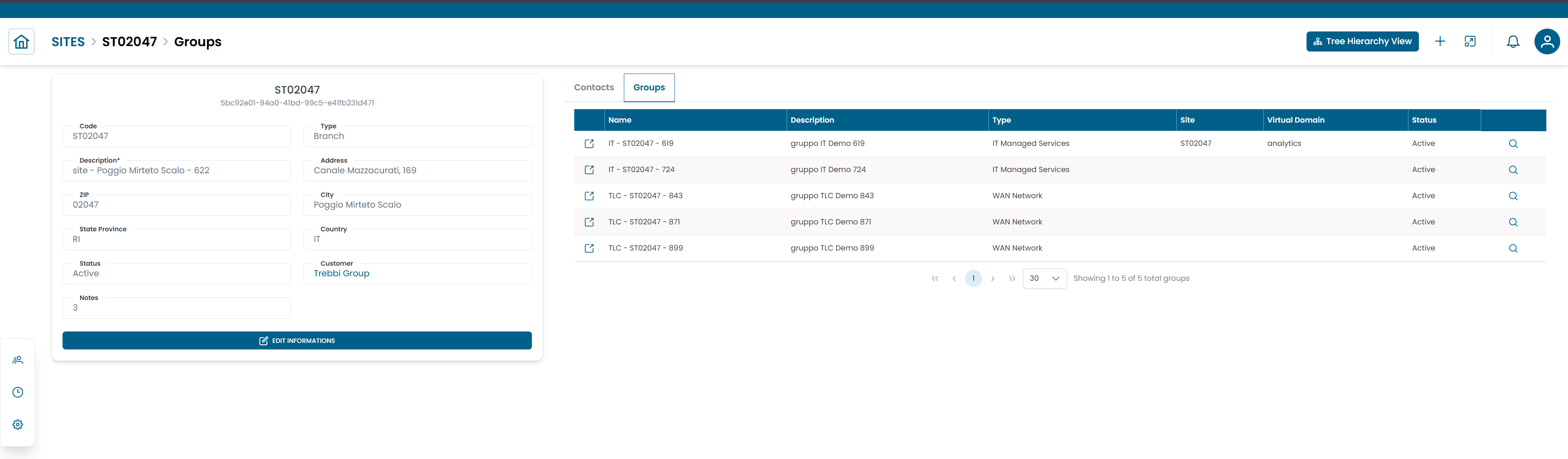 Site connections view