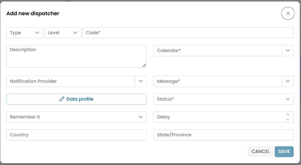 Add new dispatcher dialog