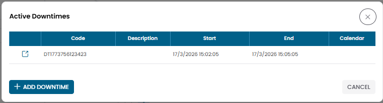 Active Downtimes modal