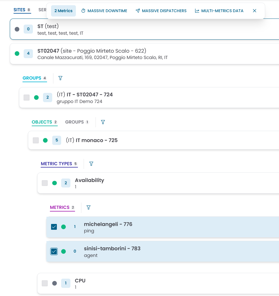 Multi-selection toolbar — metrics selected