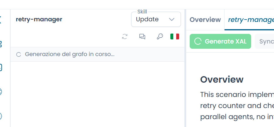 The scenario tab action bar during XAL generation