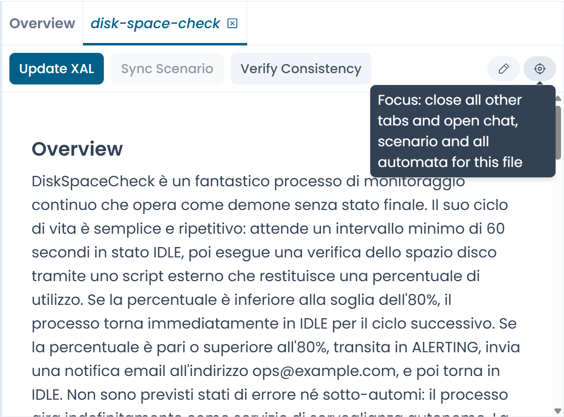 The scenario tab with the Focus button highlighted
